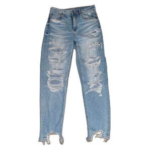 American Eagle Stretch Ripped High Waisted Mom straight jeans denim pants 6 Long
